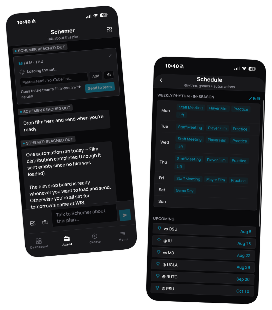 Schemer coach app — agent chat and weekly schedule